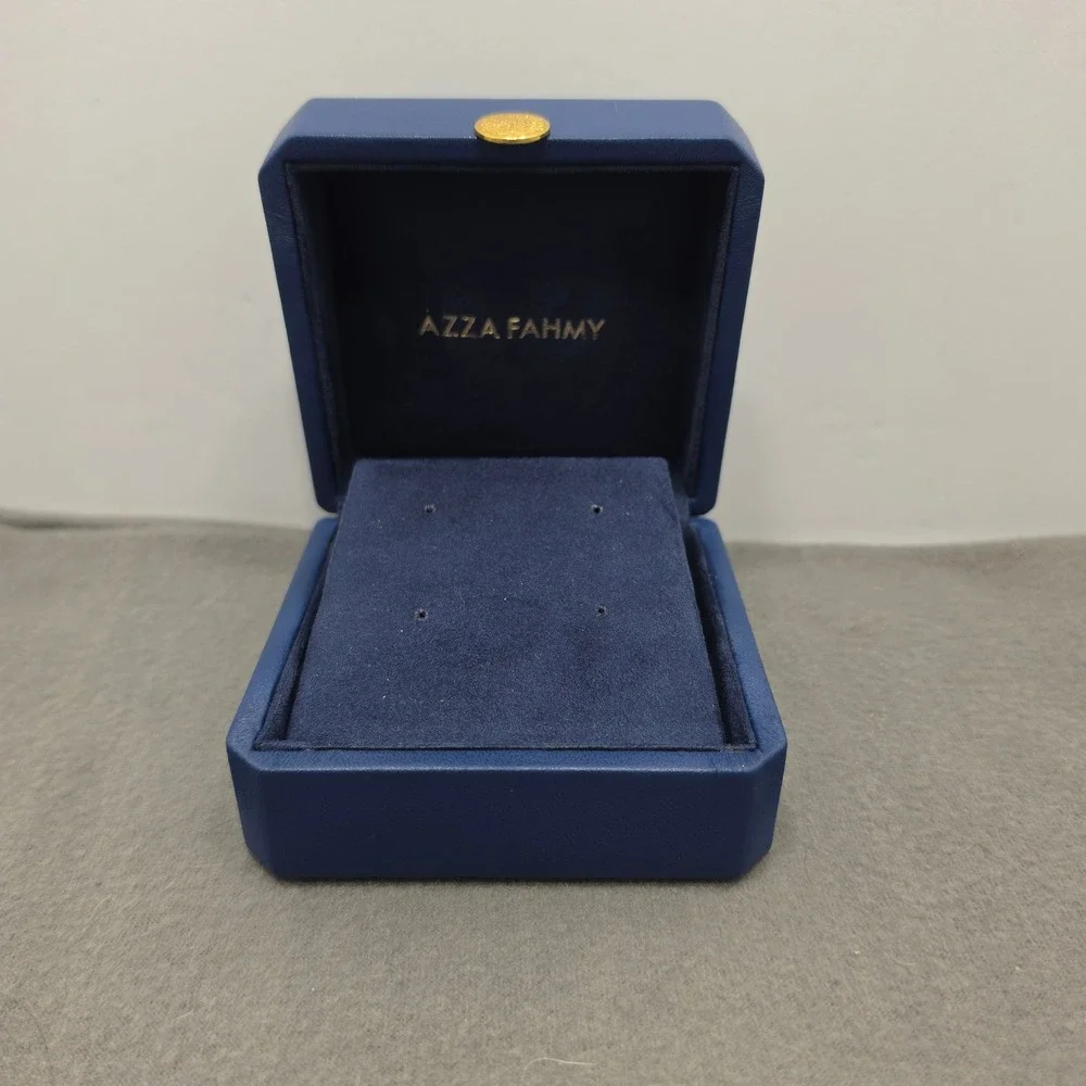 Azza Fahmy Navy Blue Faux Leather Jewelry Box Gold Logo Earring Case Luxury. J